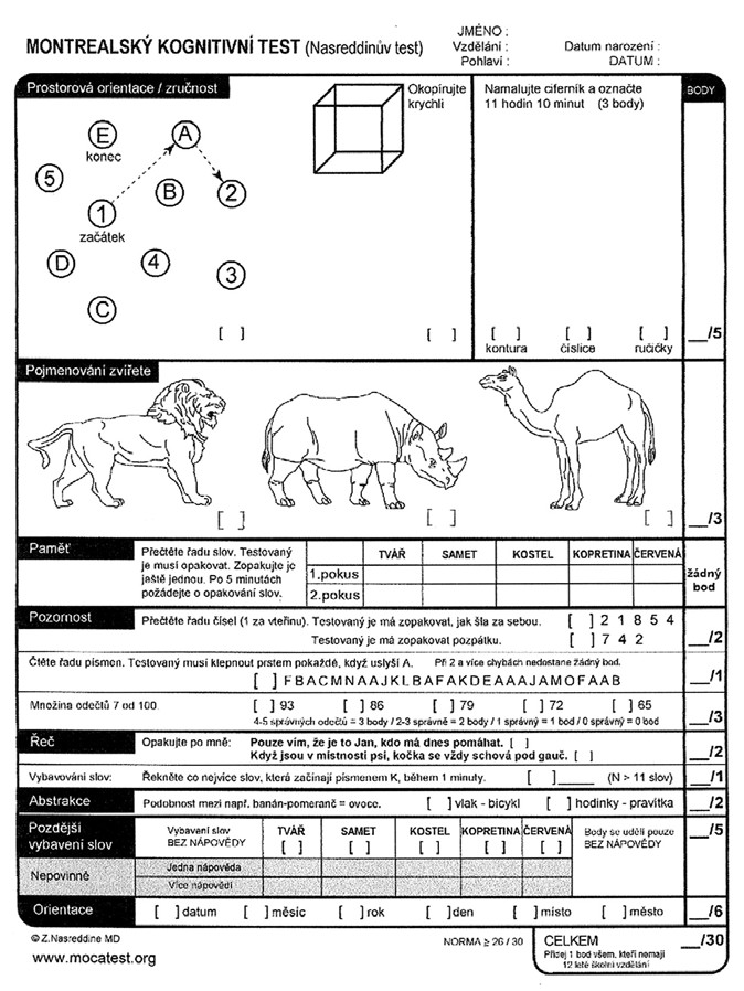 Srovnání české verze Montrealského kognitivního testu s Mini‑Mental ...